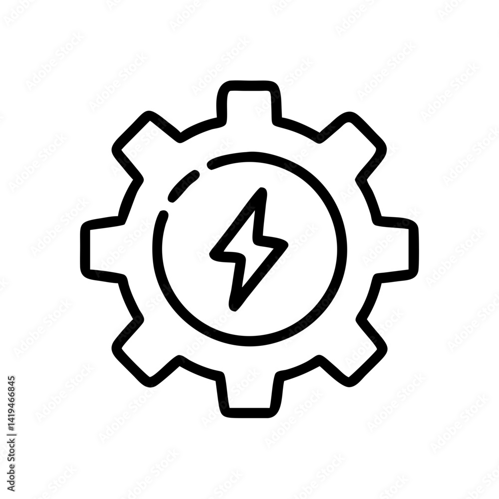 Gear with Power Bolt Inside Icon Design Gear with Power Bolt Inside Icon Design