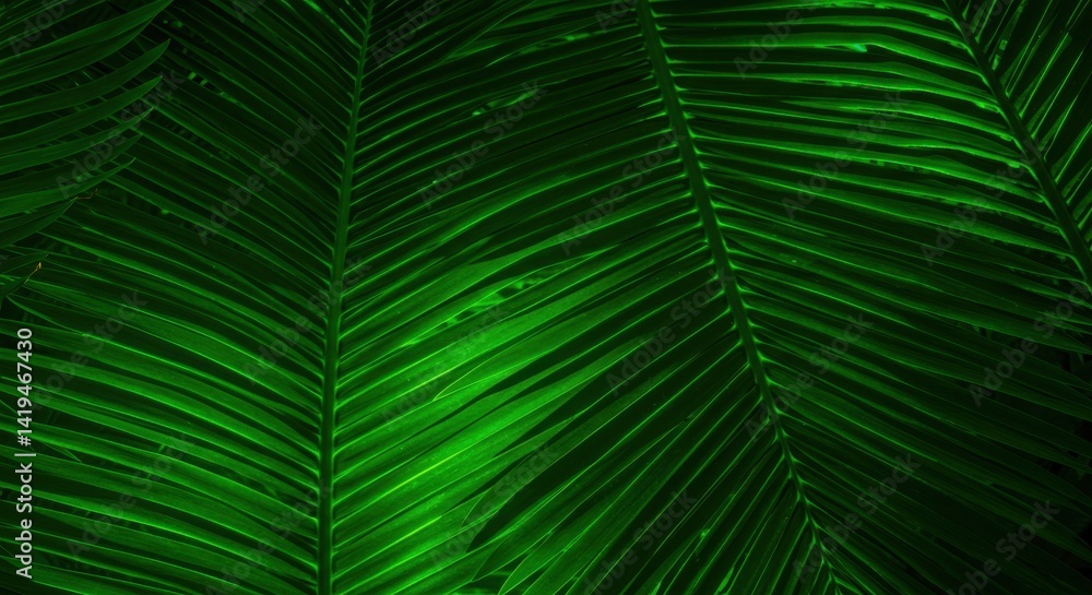Fototapeta premium Lush Green Palm Leaves Displaying Intricate Leaf Patterns in Tropical Setting