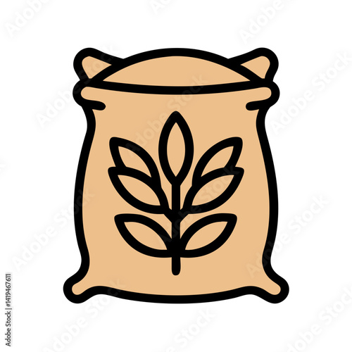 Grain Bag with Leaf Design Icon Design
