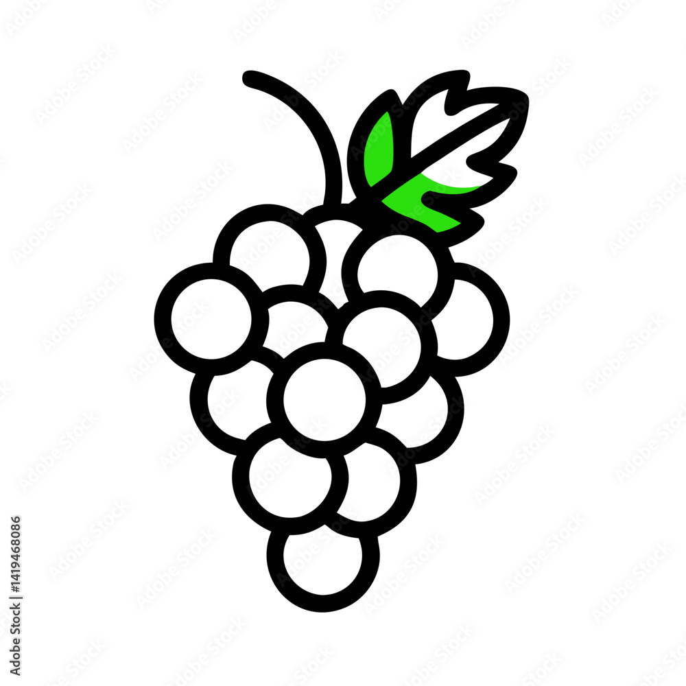 Grapes Bunch with Leaf Icon Design