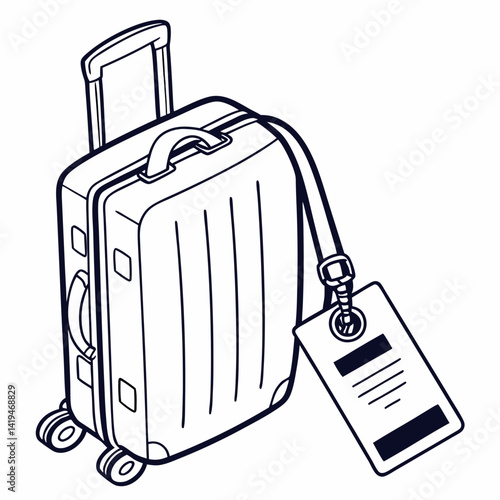 Illustration Of Travel Suitcase With Telescopic Handle And Luggage Tag