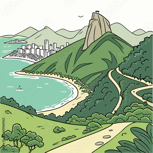Rio De Janeiro Landscape With Sugarloaf Mountain And Seaside City View