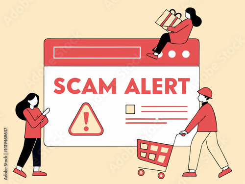 Flat Vector of a Suspicious Online Store Interface with Scam Alert Message Representing Fake Shopping Website Concept