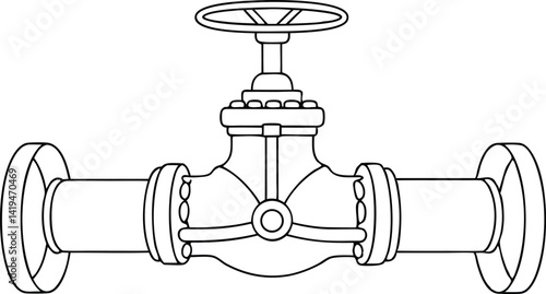 Pipeline Valve Outline Drawing, Black and White Industrial Control System Design