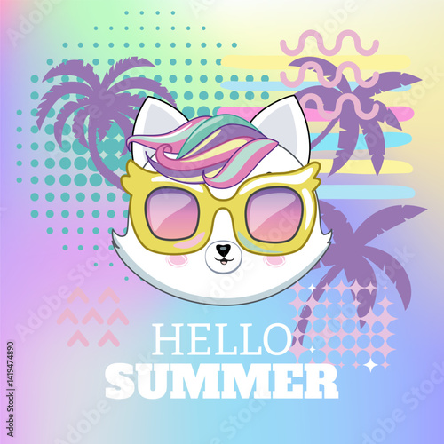 Hello Summer. Cute cat character.