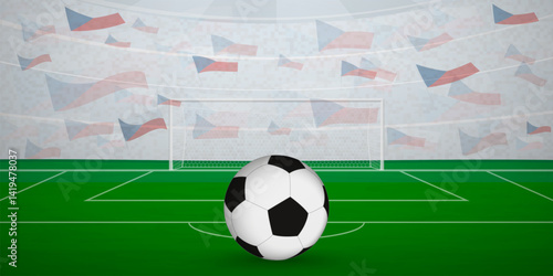 Czech Football Arena Full of Fans with National Flags, Sports Event Illustration.