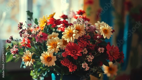 Wallpaper Mural Blue vase with colorful flowers Torontodigital.ca