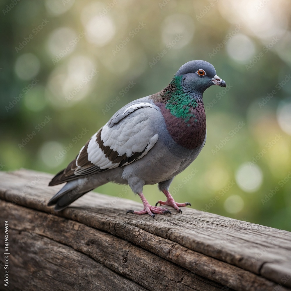 Obraz premium Pigeon bird on piece of wood