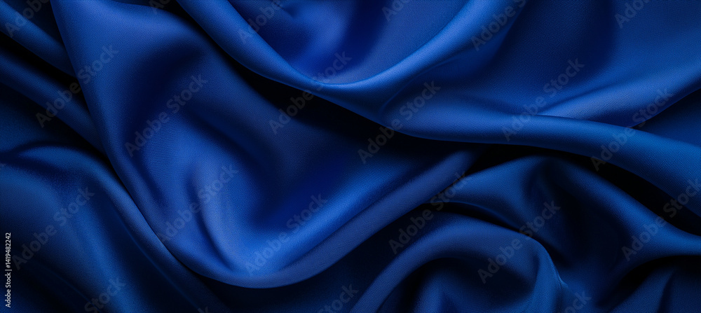 Luxurious blue fabric with smooth, flowing texture, creating elegant and rich appearance. deep blue color adds sense of sophistication and depth to any design Luxurious blue fabric with smooth, flowing texture, creating elegant and rich appearance. deep blue color adds sense of sophistication and depth to any design