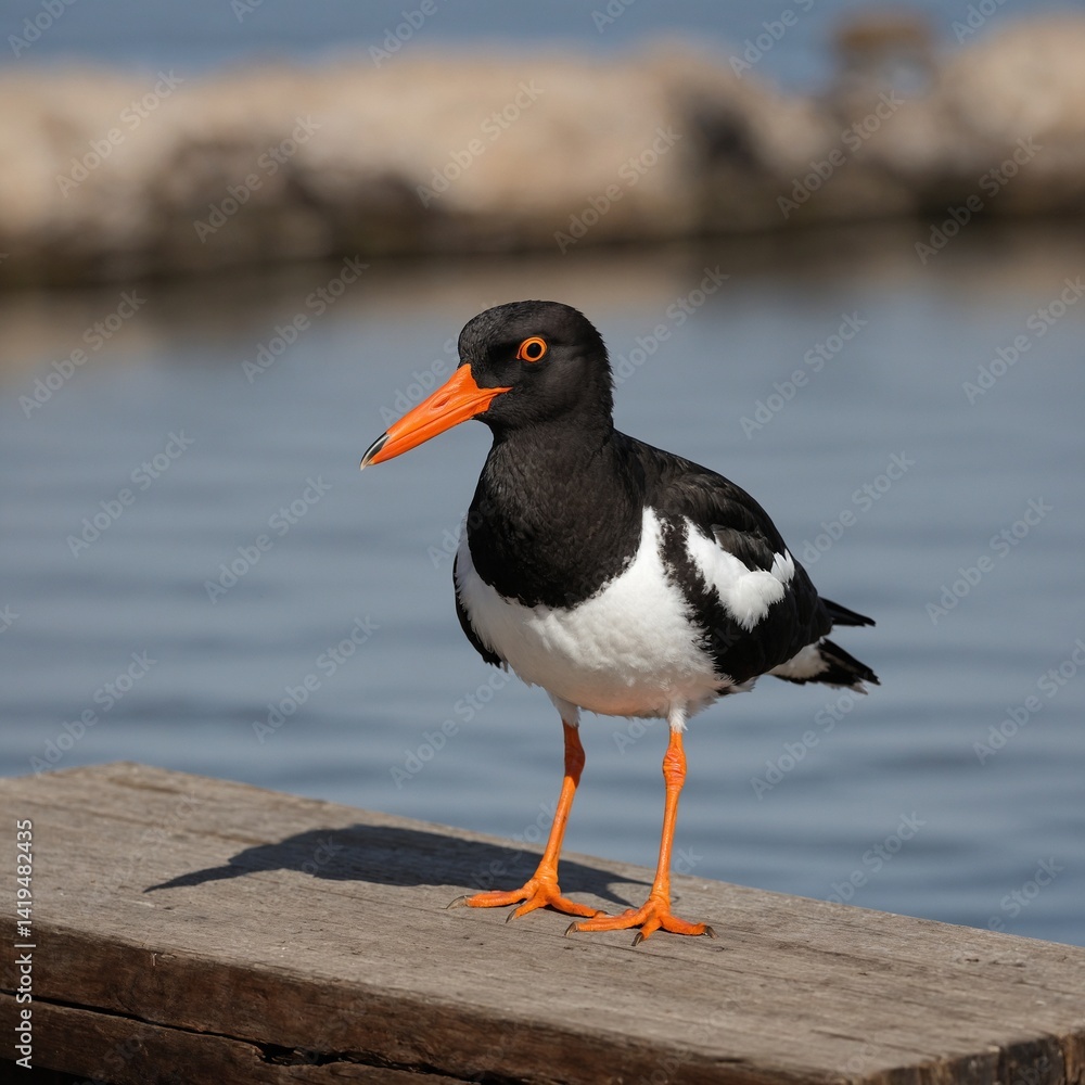 Oystercatcher bird on piece of wood. Oystercatcher bird on piece of wood.
