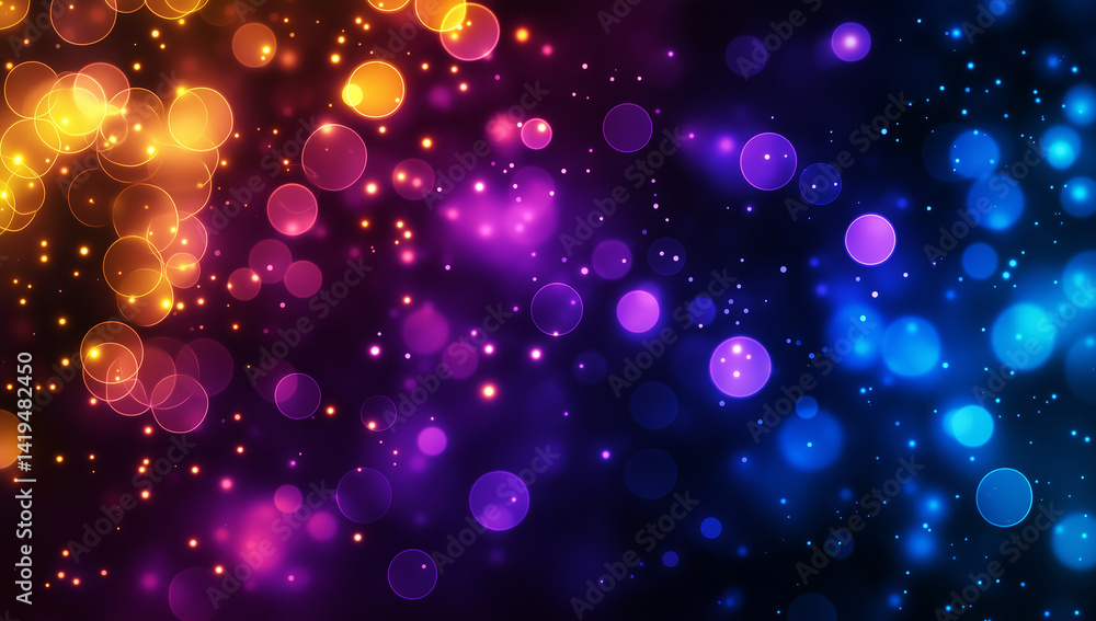 Vibrant background featuring blend of purple, blue, and orange bokeh lights, creating dreamy and festive atmosphere. soft glow of circles adds magical touch to any design Vibrant background featuring blend of purple, blue, and orange bokeh lights, creating dreamy and festive atmosphere. soft glow of circles adds magical touch to any design
