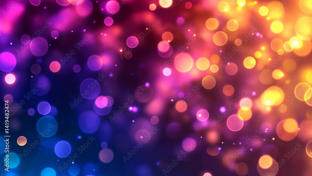 Colorful bokeh background with gradient of purple, blue, and orange hues, creating vibrant and dreamy atmosphere filled with soft, glowing circles that evoke sense of wonder Colorful bokeh background with gradient of purple, blue, and orange hues, creating vibrant and dreamy atmosphere filled with soft, glowing circles that evoke sense of wonder