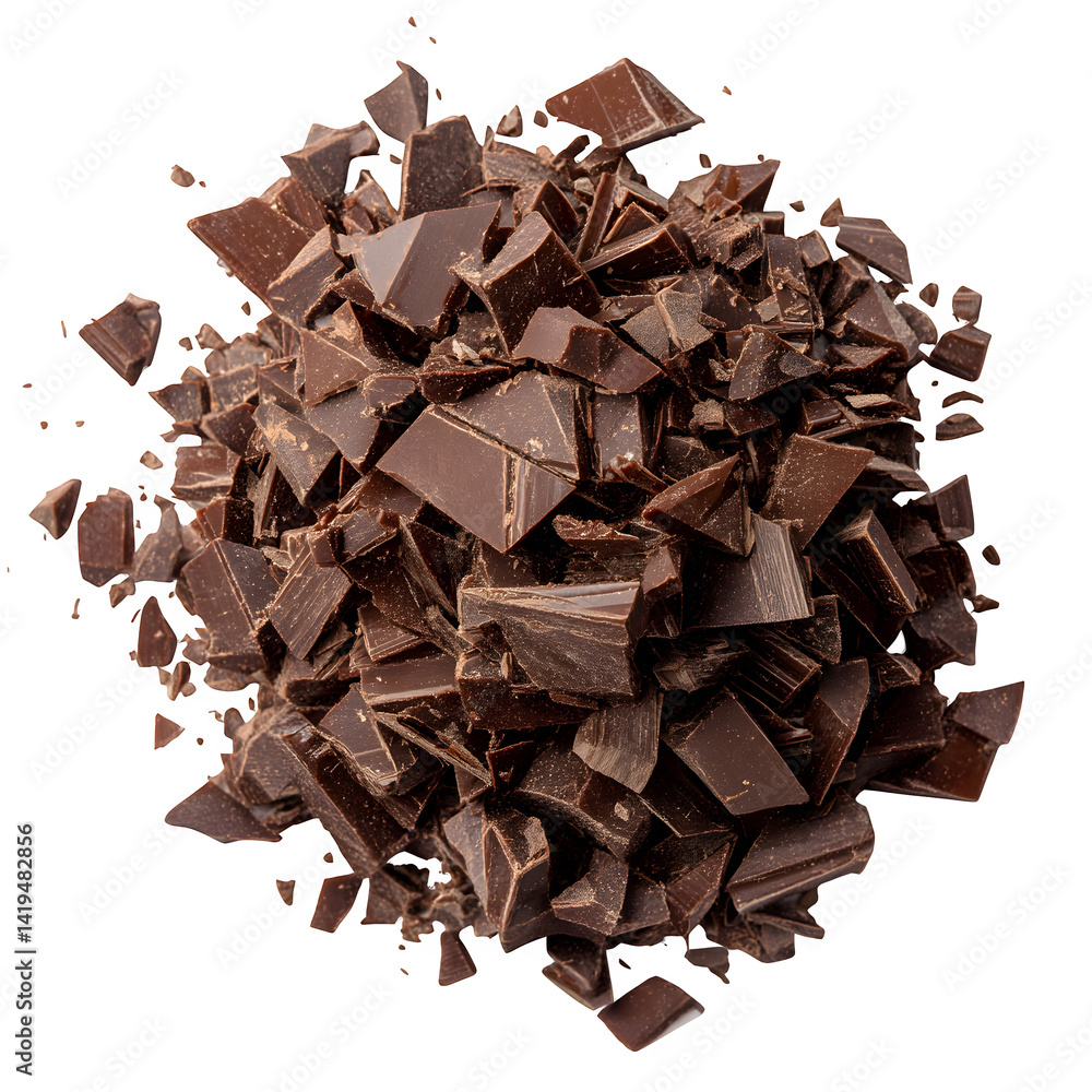 Pile of chopped, milled chocolate isolated on white, top view --v 7.0 Pile of chopped, milled chocolate isolated on white, top view --v 7.0