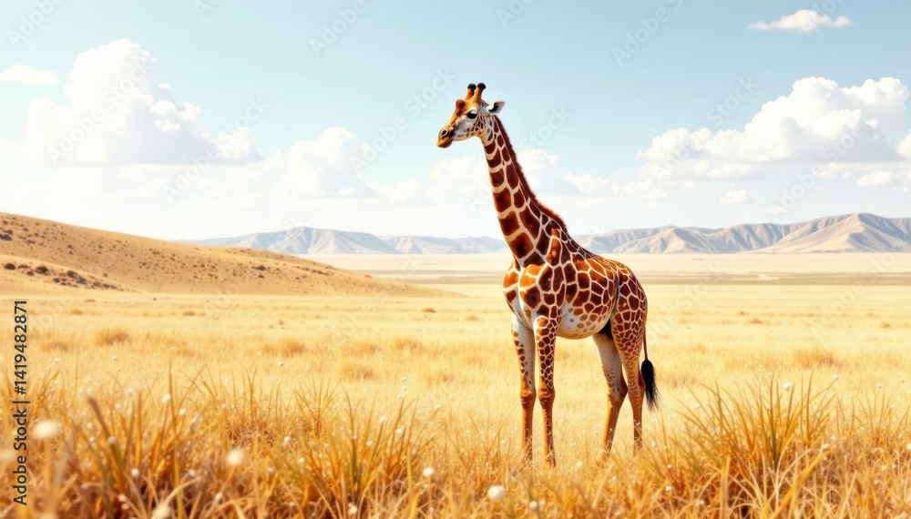 Obraz premium Watercolor Giraffe in savannah, savannah, safari