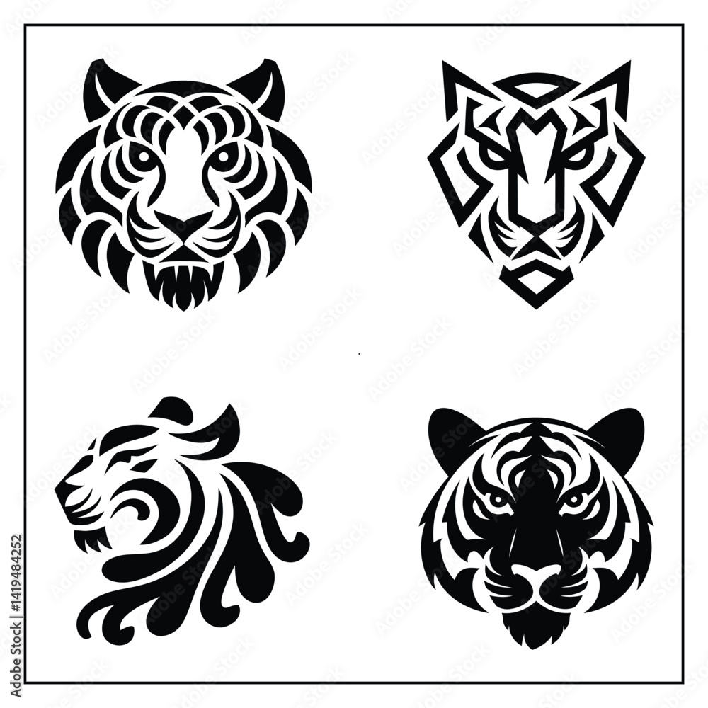 Obraz premium Tiger Head Silhouette Bundle 