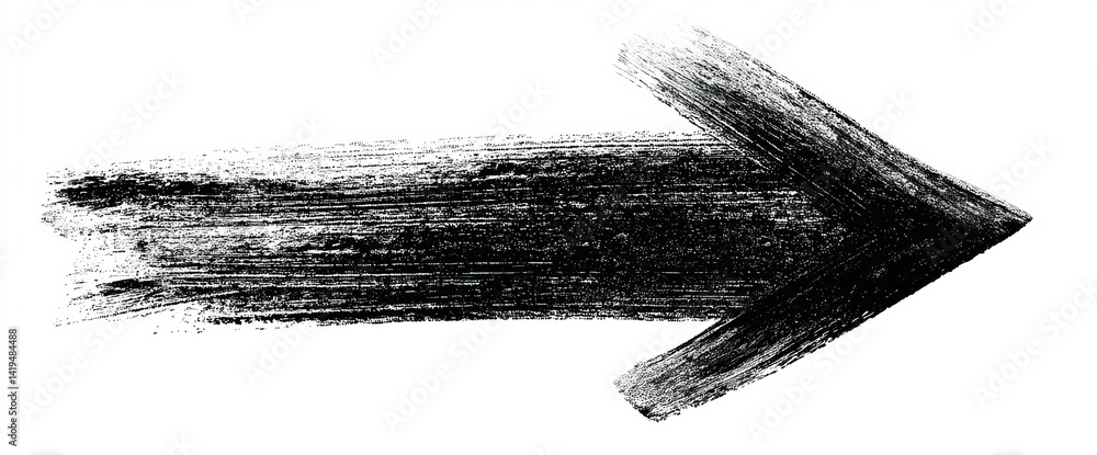 Black paint arrow pointing right. Abstract design element.