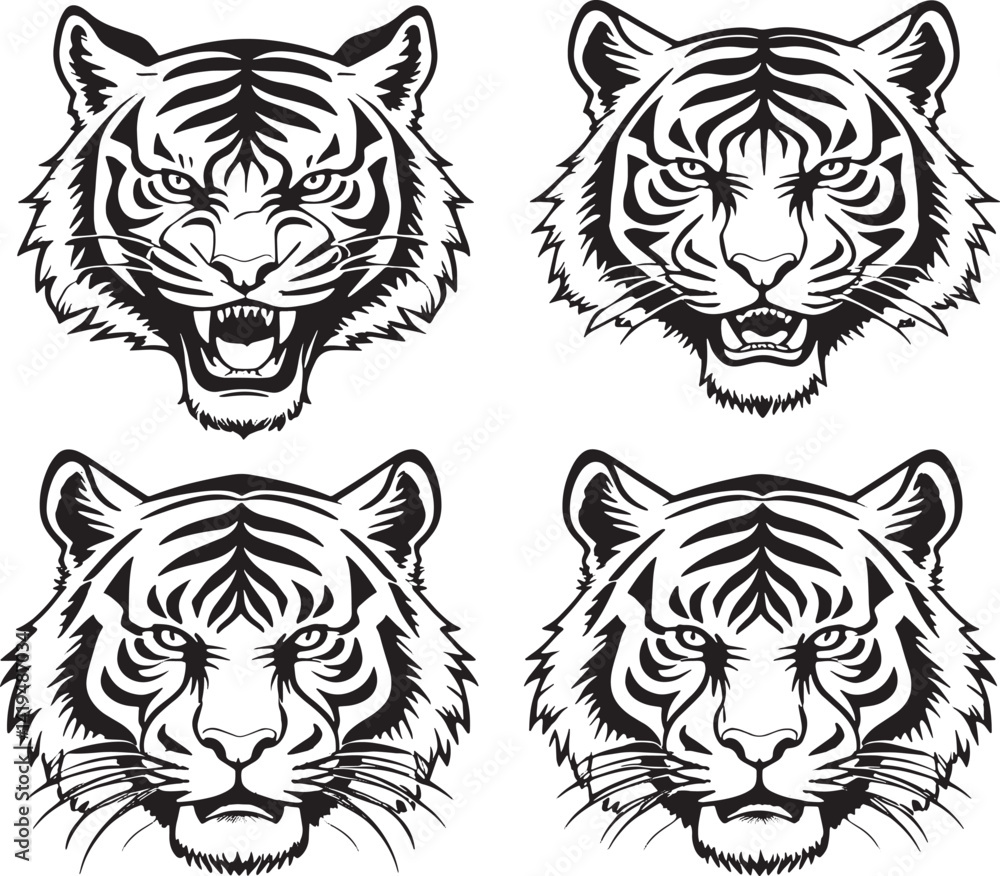 Fototapeta premium Tiger Head Illustrations Showing Different Emotions