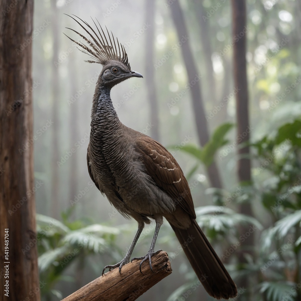 Fototapeta premium Lyrebird bird on piece of wood.