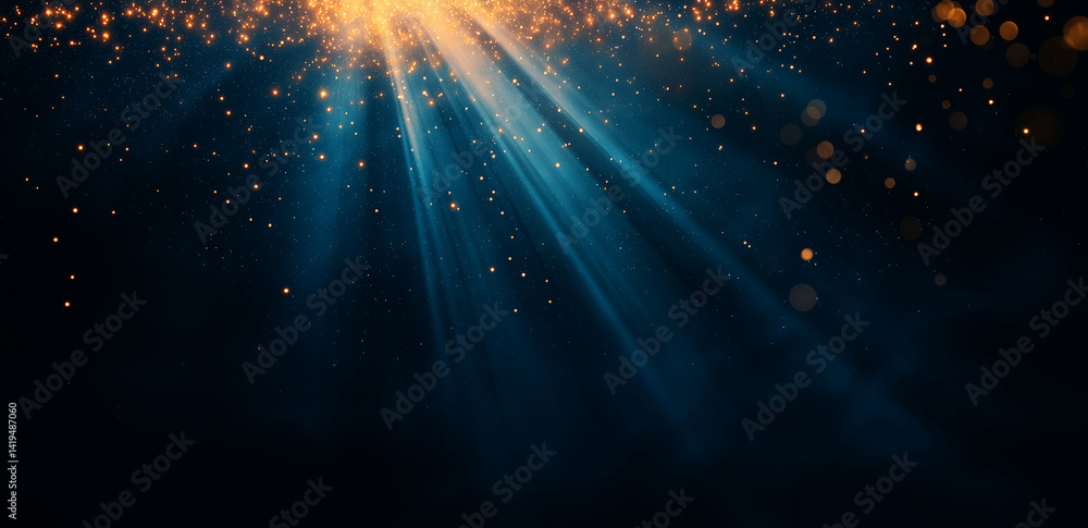 blue beam of light shines through dark background, creating mesmerizing effect with sparkling particles and sense of depth. scene evokes feeling of wonder and tranquility blue beam of light shines through dark background, creating mesmerizing effect with sparkling particles and sense of depth. scene evokes feeling of wonder and tranquility
