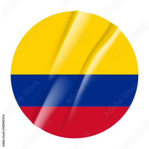 Free Download Flag of Colombia flag round sticker. 3d illustration wrinkled flag sticker patch transparation png - GFXLoad