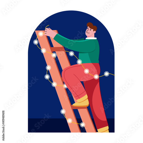 A character decorating his house, flat illustration