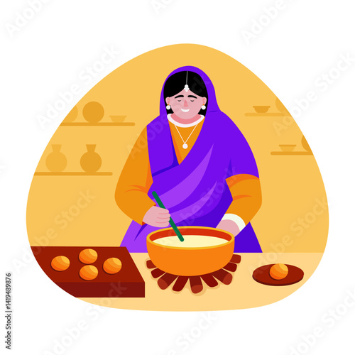 A woman making dessert, flat style illustration