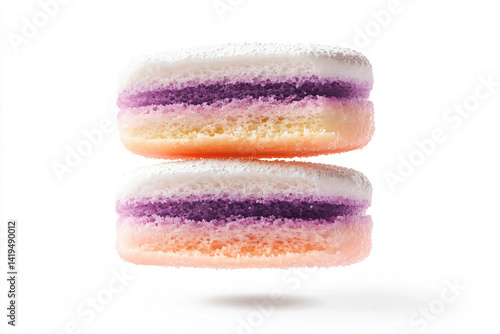 two colorful donuts are stacked on top of each other