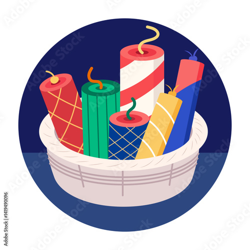 Diwali firecrackers illustration in flat style