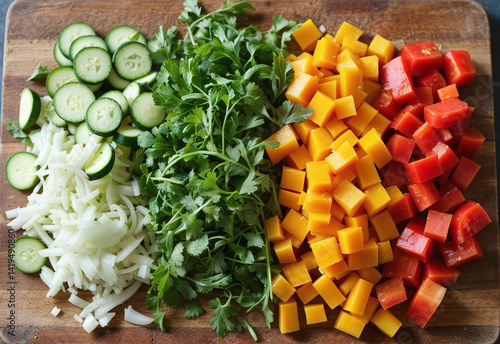 Chopped Veggies on Wooden Surface