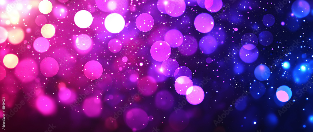 Abstract blurred background with vibrant purple and blue bokeh lights creating dreamy atmosphere, perfect for festive or celebratory themes Abstract blurred background with vibrant purple and blue bokeh lights creating dreamy atmosphere, perfect for festive or celebratory themes