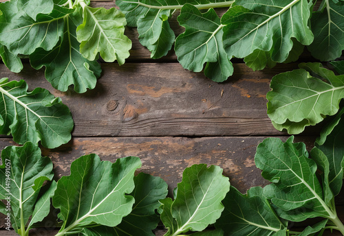 Fresh Kale on Wooden Table