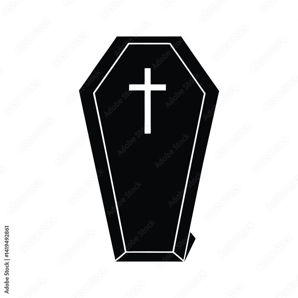 Coffin Box with Cross Silhouette Halloween Vector Art Coffin Box with Cross Silhouette Halloween Vector Art