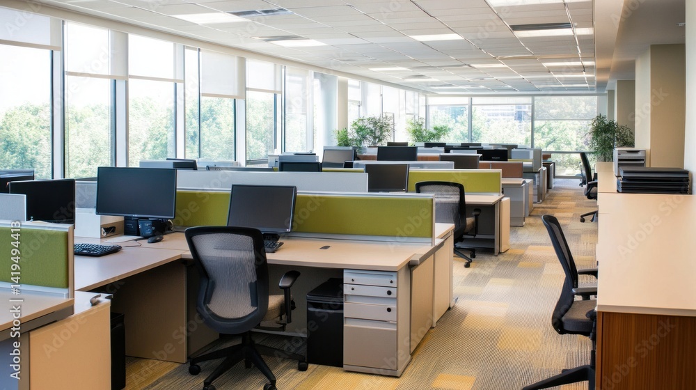 Naklejka premium Modern and Spacious Office Workspace with Natural Light