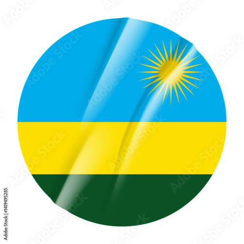 Free Download Flag of Rwanda flag round sticker. 3d illustration wrinkled flag sticker patch transparation png - GFXLoad