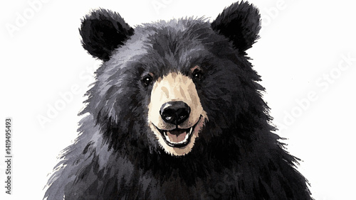 Ebony tides: watercolor wild black bear smile happy isolated vector illustration svg 