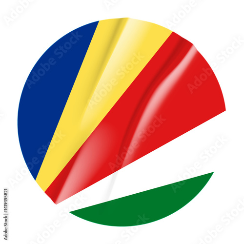 Free Download Flag of Seychelles flag round sticker. 3d illustration wrinkled flag sticker patch transparation png - GFXLoad