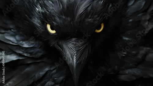Enigmatic Raven Stare: An Intense Close-Up View of a Dark Bird Portrait