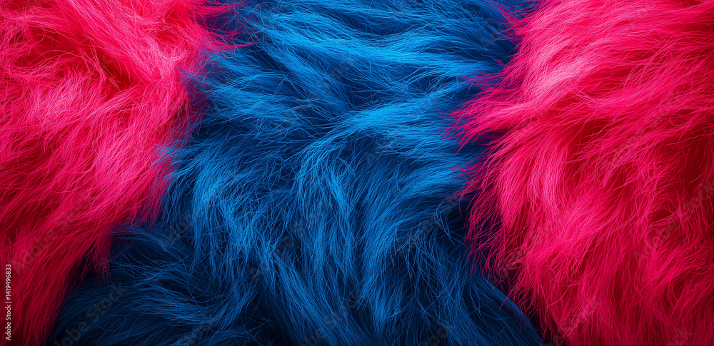 Obraz premium Vibrant blue and pink fur texture creates playful and energetic atmosphere, perfect for creative projects or backgrounds. soft, fluffy appearance adds whimsical touch