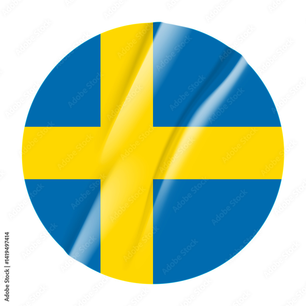 Flag of Sweden flag round sticker. 3d illustration wrinkled flag sticker patch transparation png Flag of Sweden flag round sticker. 3d illustration wrinkled flag sticker patch transparation png