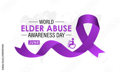 World Elder abuse awareness day is observed every year on June 15. Hand with adult man and Realistic Ribbon. It aims to Promote dignified aging through protection laws  Banner and  background design.