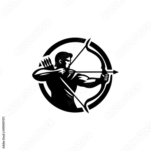 Vector archer logo template with bow and arrow, creative icon for strength and precision