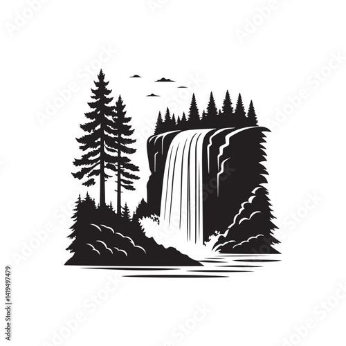 waterfall vector silhouette clip art logo illustration