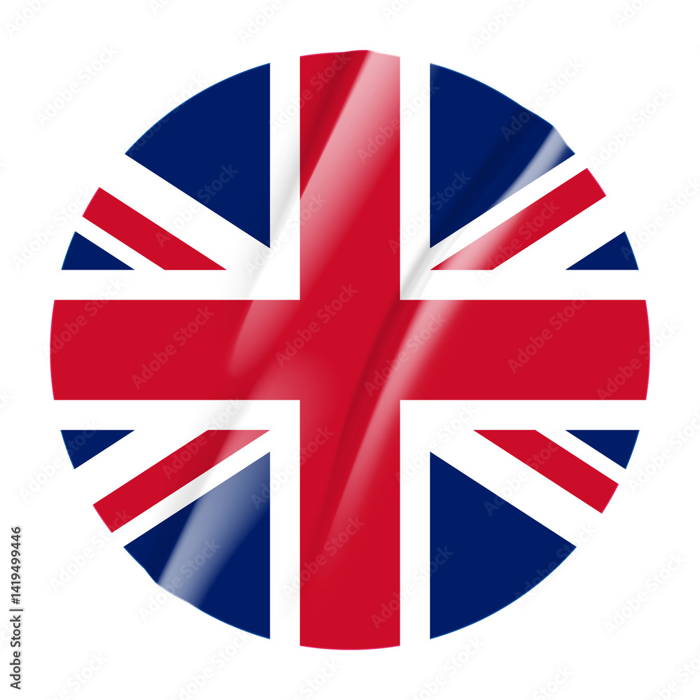 Obraz premium Flag of UK united kingdom flag round sticker. 3d illustration wrinkled flag sticker patch transparation png