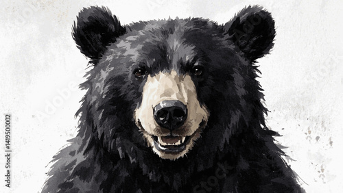 Midnight hues: bear in the mist black smile happy isolated watercolor vector illustration svg 