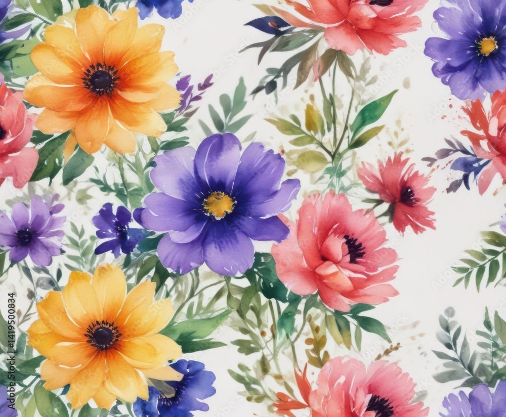 Fototapeta premium Expressive watercolor floral, vivid colors, loose style , floral, bright