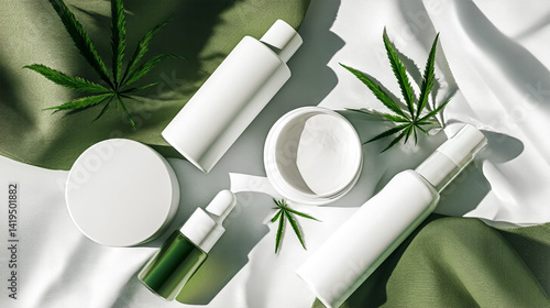 Cannabis hemp oil bottle with hemp seeds, hemp leaf, cannabis oil and marijuana