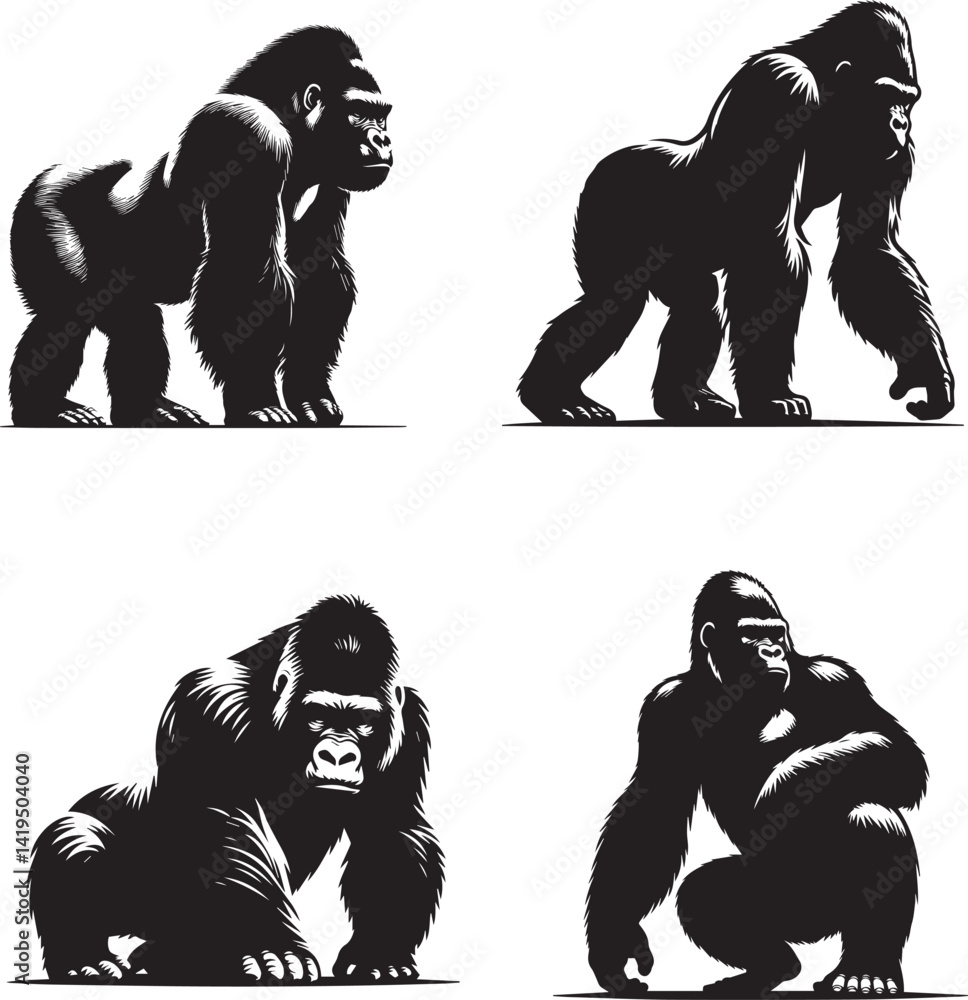 Fototapeta premium Makari Gorilla Vector – Bold and Powerful Jungle Primate Artwork