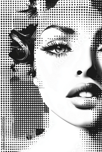 Schwarzweiß Bild einer Frau im Raster Drucktechnik Verfahren