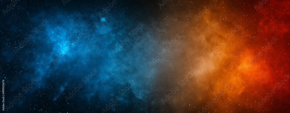 Obraz premium stunning abstract background featuring gradient of blue and orange hues, evoking cosmic atmosphere filled with stars and nebula like textures