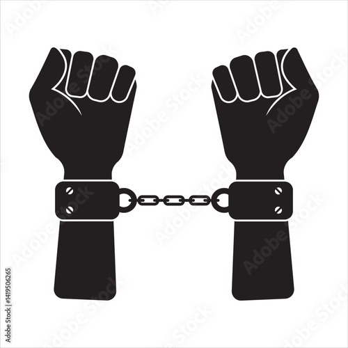 Man's hands in steel handcuffs. For your website, logo, app, UI design. Vector illustration, isolated on white background.